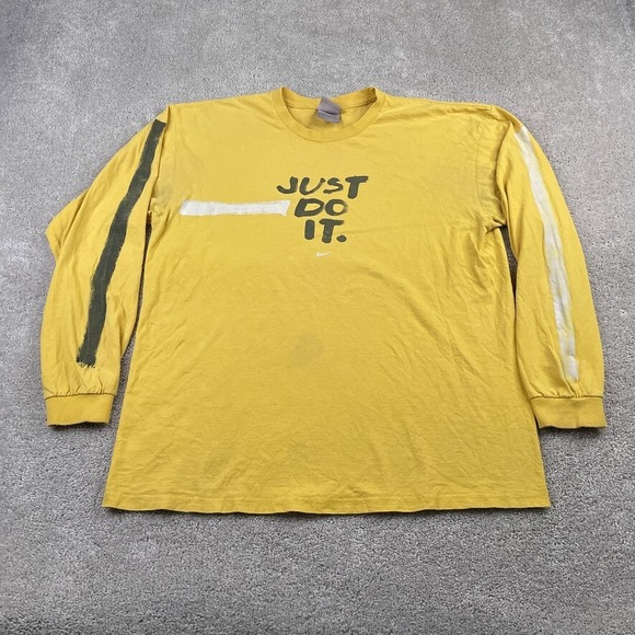 Nike Other - VINTAGE Nike Shirt Mens Large Yellow Just Do It Logo Brushstroke Y2K Grey Tag